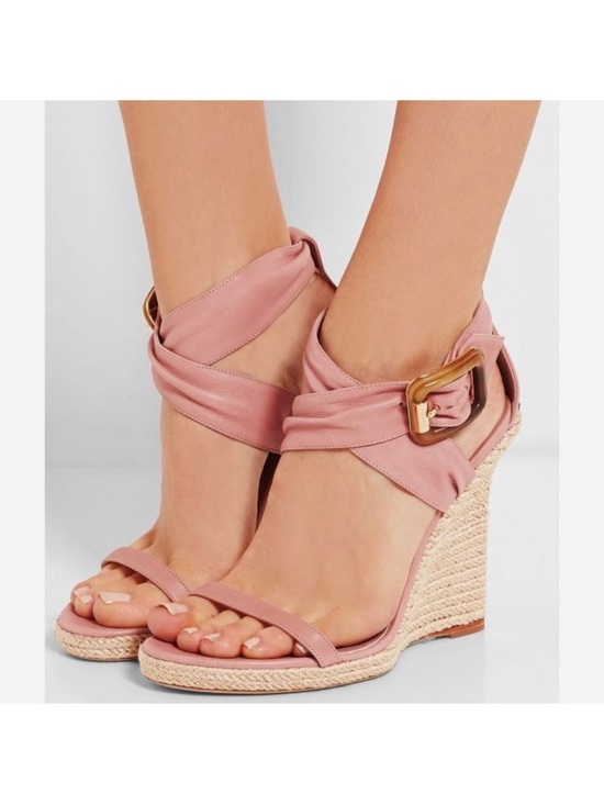 Burberry Shoes - Burberry Pink Wrap-Ankle Espadrille Wedge Sandals